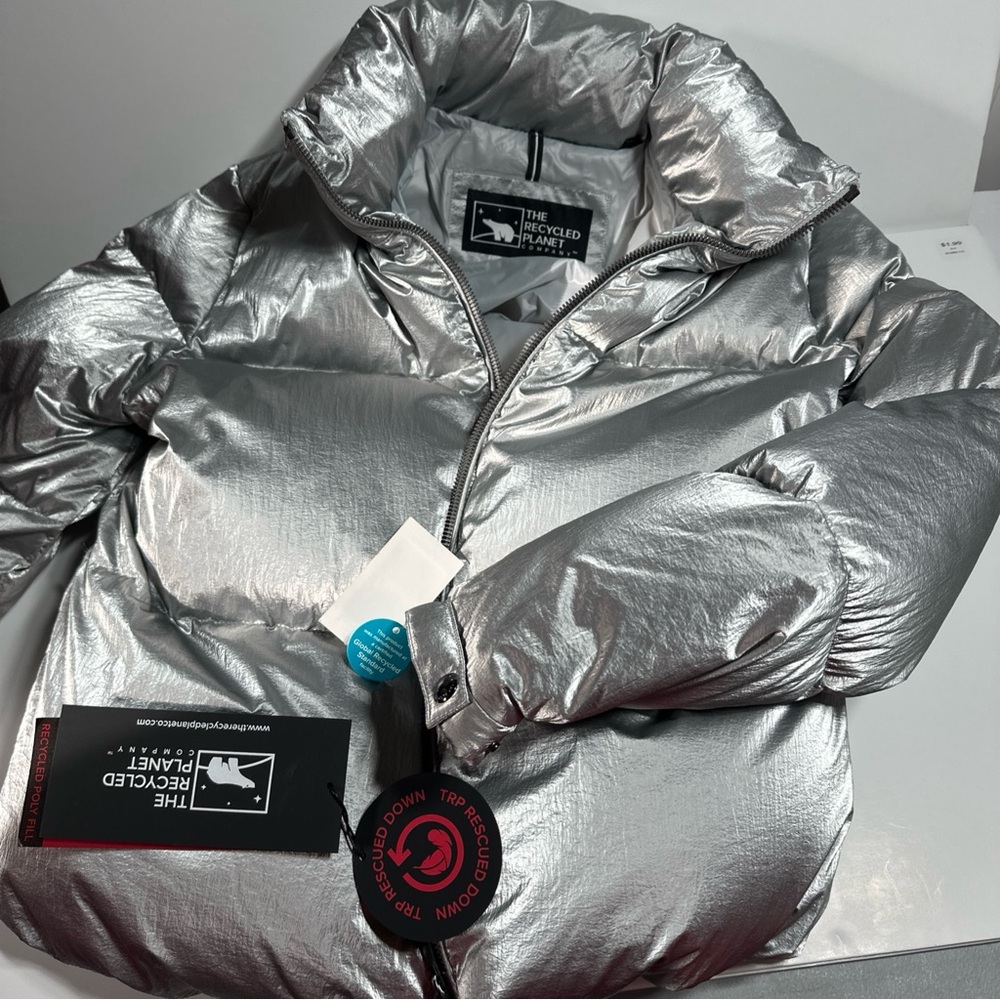 The Recycled Planet Silver Puffer Jacket